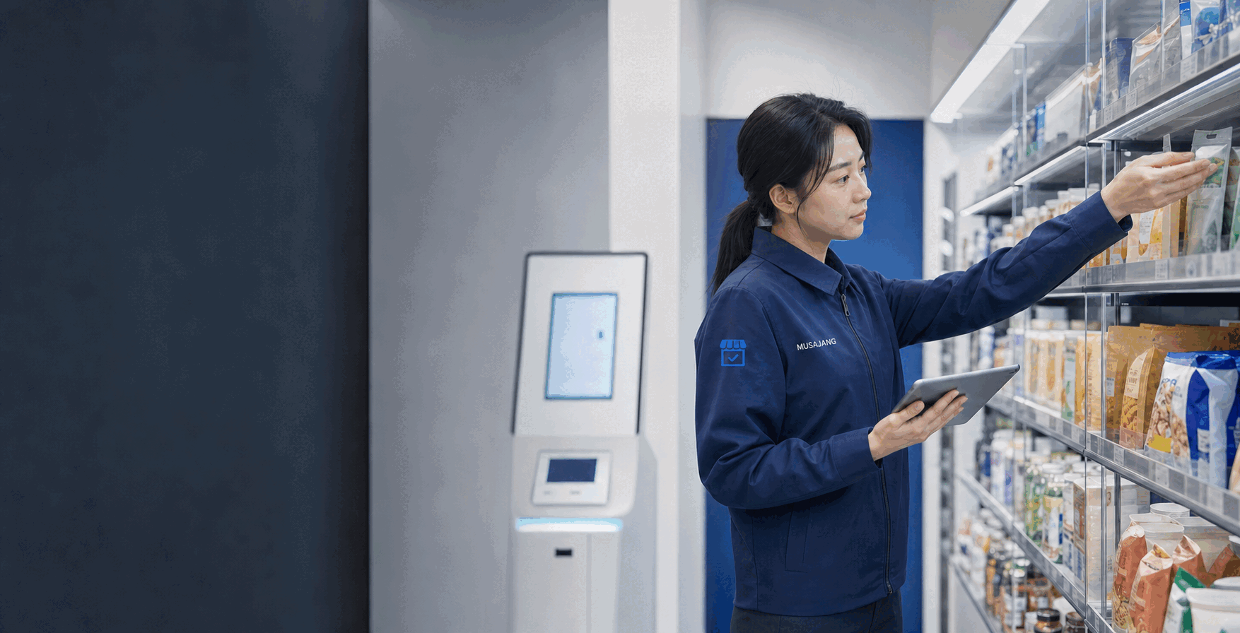 MUSAJANG 유니폼을 입고 상품을 점검하는 케어매니저